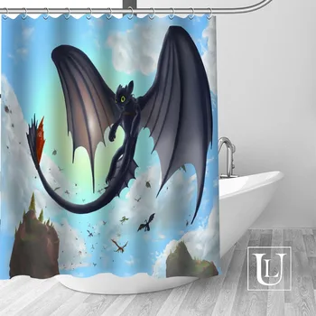 

High Quality Custom How to Train Your Dragon Shower Curtain Polyester Fabric Bath Curtain Hooks Mildew Resistant 1PC Custom