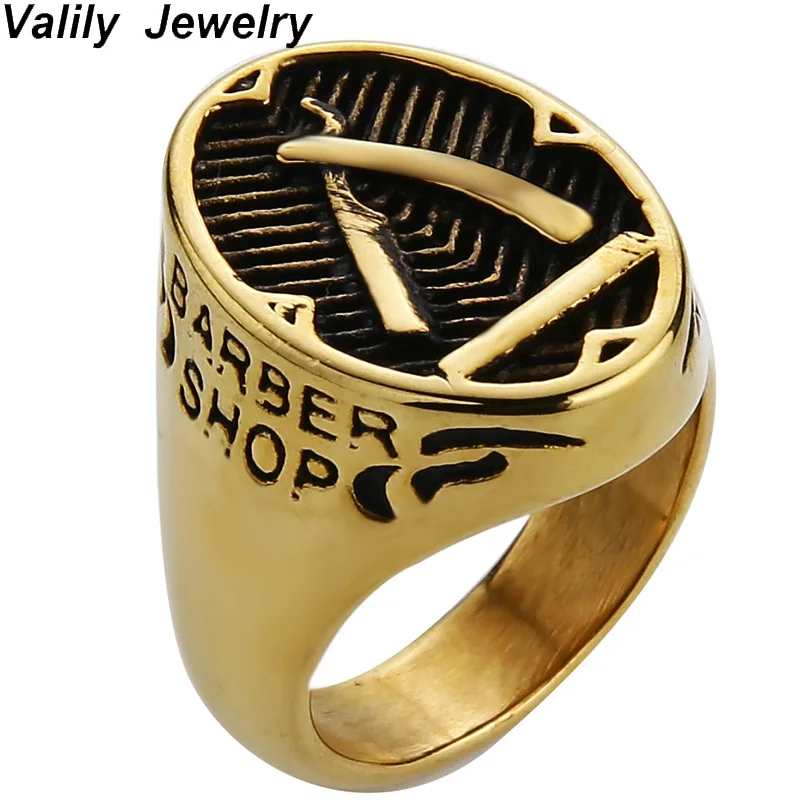 

Valily barber shop decor Ring For Men Gold barber knife Ring Stainless Steel Punk Finger Ring Band Personality Jewelry anillo