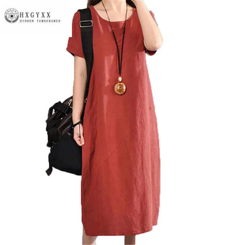 2019 New restoring ancient ways Loose pure color Woman Dress Fashion simple short-sleeved Round collar summer Female QZ029 | Женская