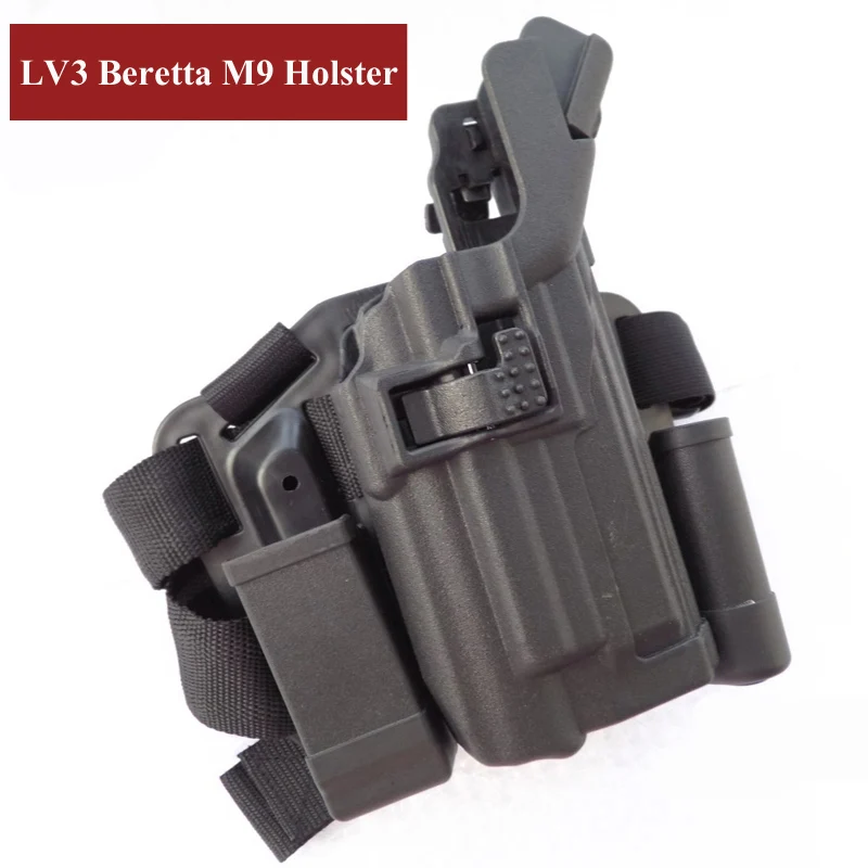 LV3 Beretta M9 92 96 Black Tactical Hunting Thigh Holster With