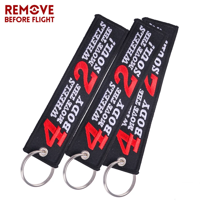 

Motorcycle KeyChain 4 Wheels Move the Body 2 Wheels Move the Soul Embroidery car Keychain Ring Tags OEM keyring 3PCS