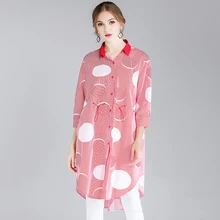Women's casual shirts Loose large size polka Dot shirt Mid sleeve spring new turn down collar shirt Black lace-up long shirts Women's casual shirts Loose large size polka Dot shirt Mid sleeve spring new turn down collar shirt Black lace-up long shirts