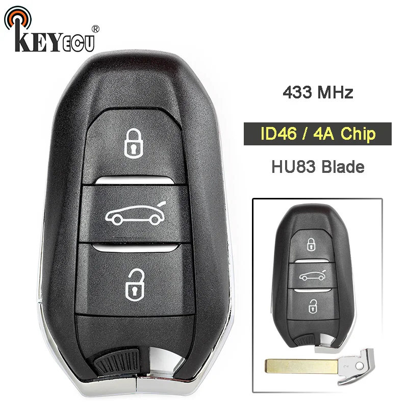 KEYECU для Peugeot 434 МГц PCF7945 ID46/4A смарт-проектор с 3 кнопками 301 308 408 4008 508 HU83 | Автомобили