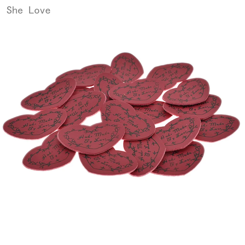 

She Love 20PCs Hand Made By Love PU leather Garment Labels Tags Sewing Household Patchwork Apparel Accessories