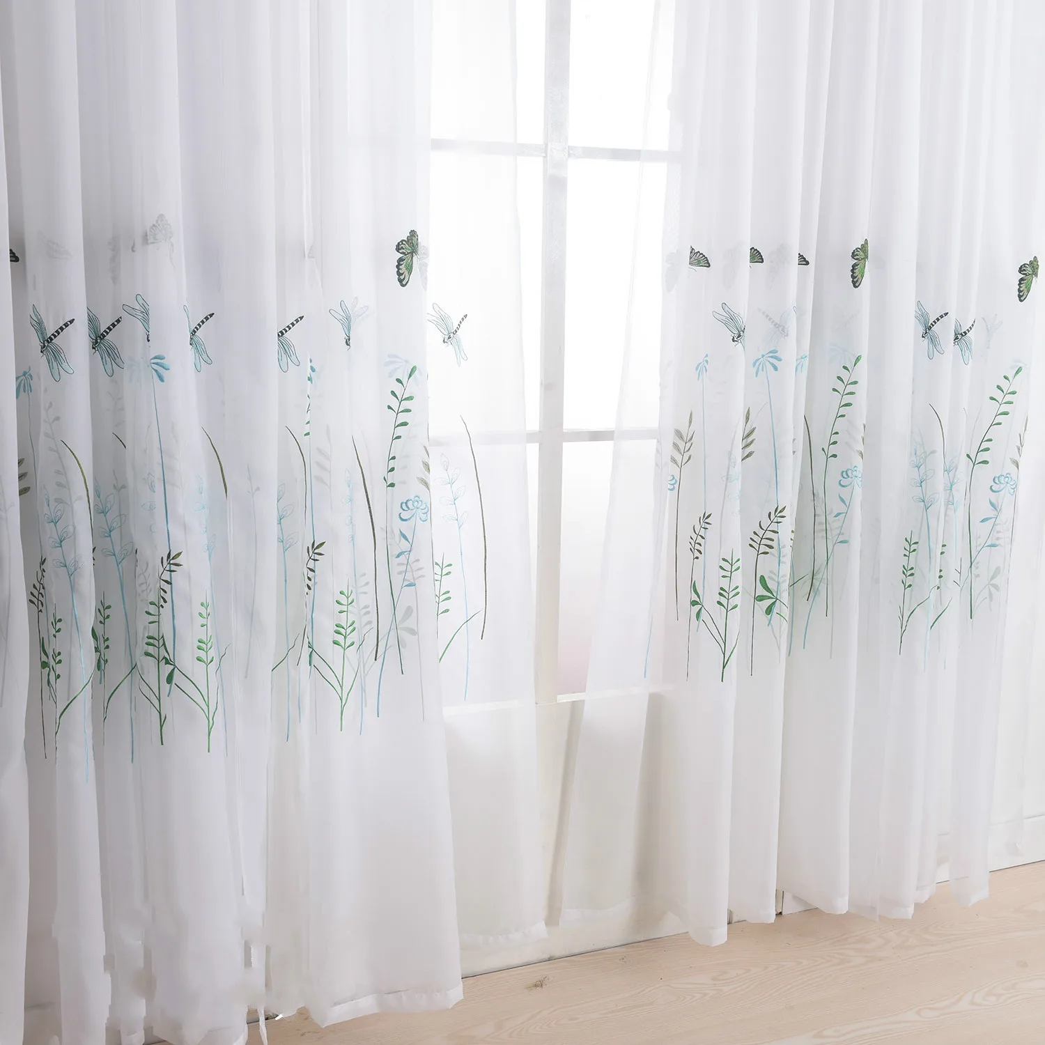 

Pastoral Sheer Curtain Tulle Window Curtain Valance for Bedroom 1 Panel Lavender Tulip Pattern Tulle Curtain for Living Room