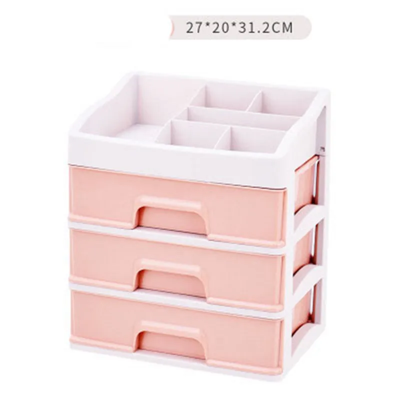 Pink 3Layer Пластиковая коробка для хранения косметики, косметический ящик, контейнер для макияжа, органайзер для ногтей, шкатулка, настольный держатель для хранения, чехол для хранения, инструменты из бисера - Цвет: Pink 3Layer