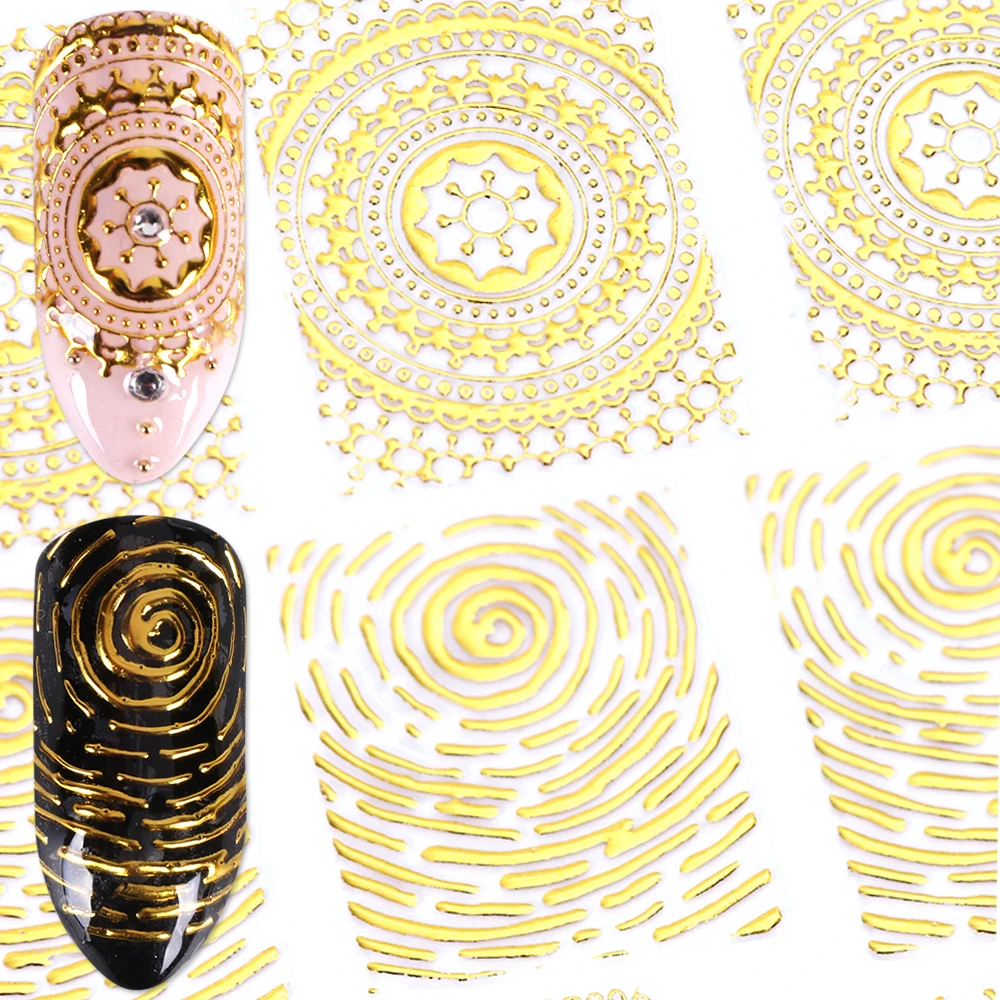 1 шт Горячая штамповка 3D наклейки для ногтей бронзовые Слайдеры для ногтей золотые наклейки деформация полосы линия волна Маникюр украшения BEBP301-316