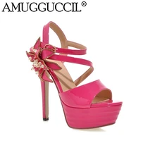 2017 New Plus Big Size 32-43 Black Silver White Peach Pink Party Wedding High Heel Platform Summer Girl Women Lady Sandals L849