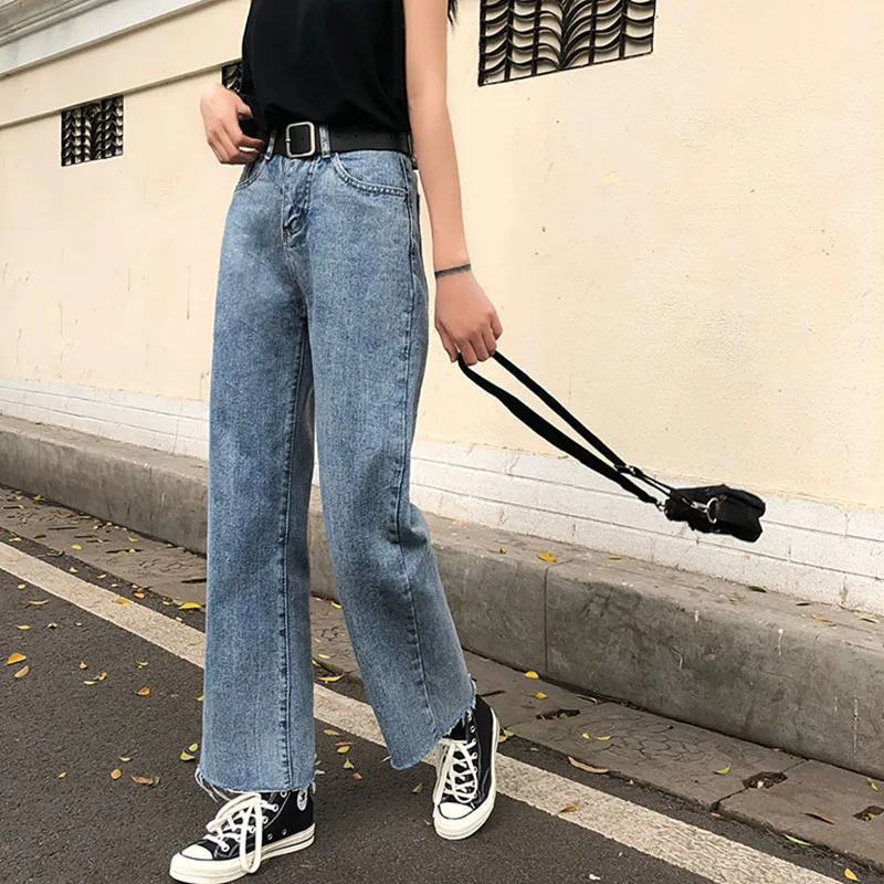 S-XL 2019 spring vintage style High Waist jeans Lady Casual straight denim jeans blue womens mom jeans for women with belt(8158)