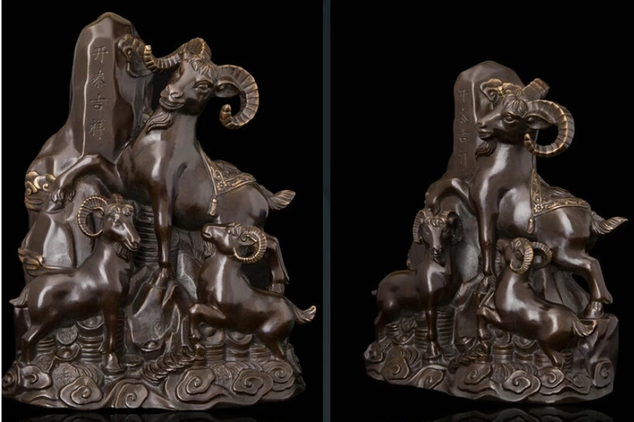 

Art Deco Sculpture China Fengshui 3 Goat Sheep Bring Luck Bronze Statue R0712