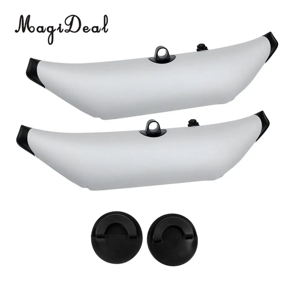 2Pcs Marine Kayak Fishing Beginners White PVC Inflatable Outrigger Stabilizer & 2Pcs Universal Kayak Scupper Plugs Stopper