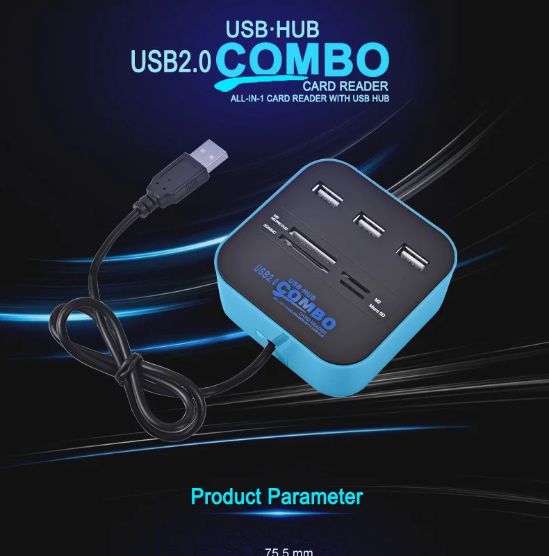 Binful все в одном USB COMBO 3 Порты и разъёмы USB 2.0 хаб концентратор нескольких USB Card Reader для SD/MMC /m2/MS/mp Pro Duo цвет: черный, синий зеленый oange