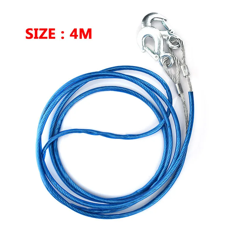 4M Car Towing Rope Steel Wire Traction Rope Emergency Equippment with 4 Meters 3 Tons Pull Rope