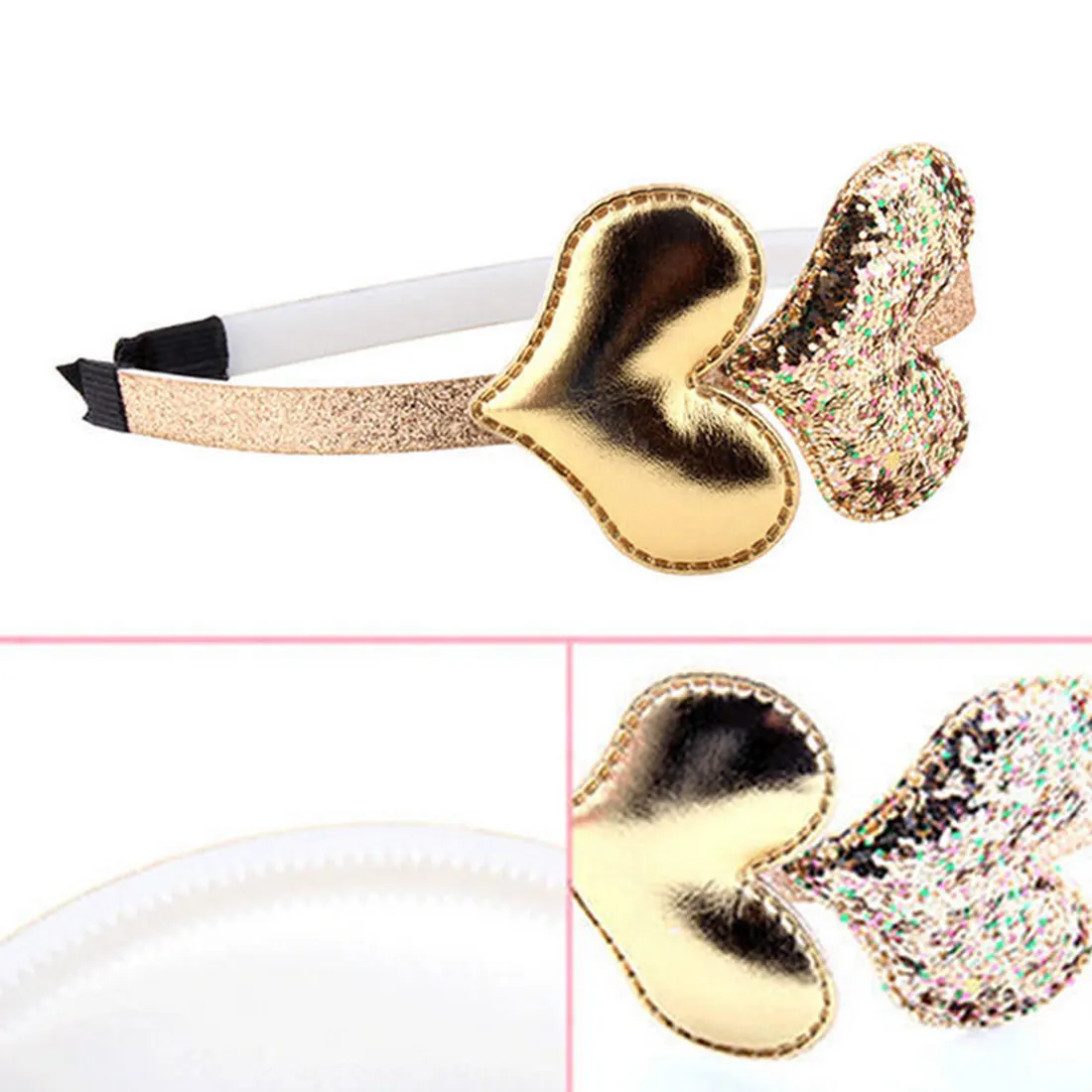 

New Children's Headband Golden Gifts 1PC Party Kids Pink Hairband Star Girls Silver Heart Sequin PU Handmade Hair Accessories
