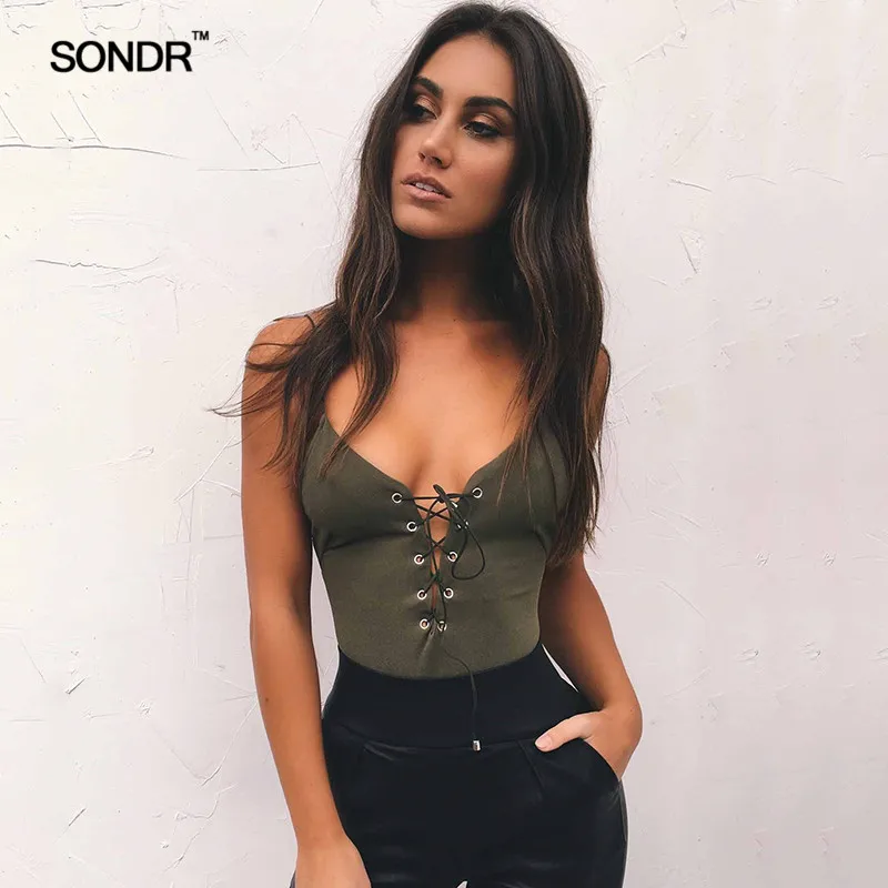 SONDR Sexy Lace Up Bodysuit Women 2019 Summer Backless Deep V Neck Slim Playsuit Bodycon Rompers Womens Jumpsuit Overalls Tops SONDR Sexy Lace Up Bodysuit Women 2019 Summer Backless Deep V Neck Slim Playsuit Bodycon Rompers Womens Jumpsuit Overalls Tops