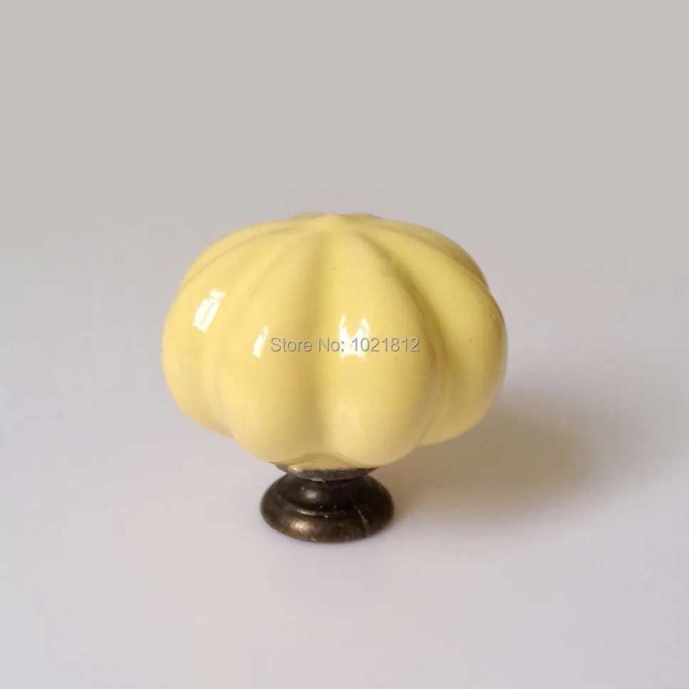 5pcs 35mm Light Yellow Pumpkin Ceramic Knobs Cupboard