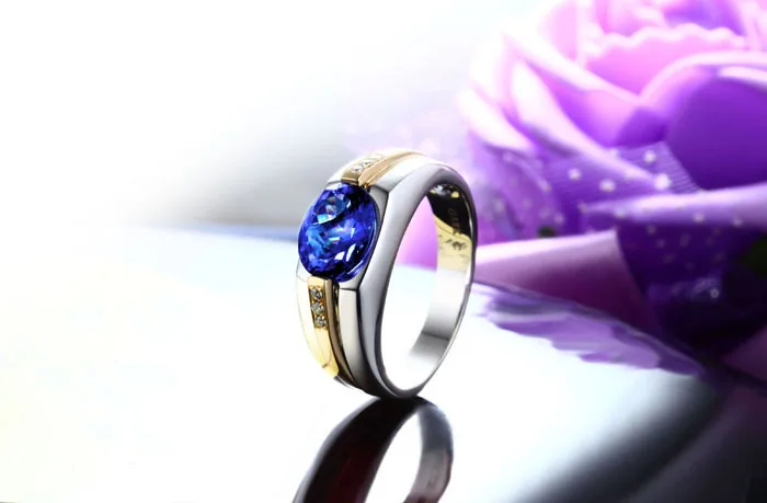 1.85ct AAA мигающий синий Танзанит бриллиант мужское обручальное кольцо 14k золото|gold