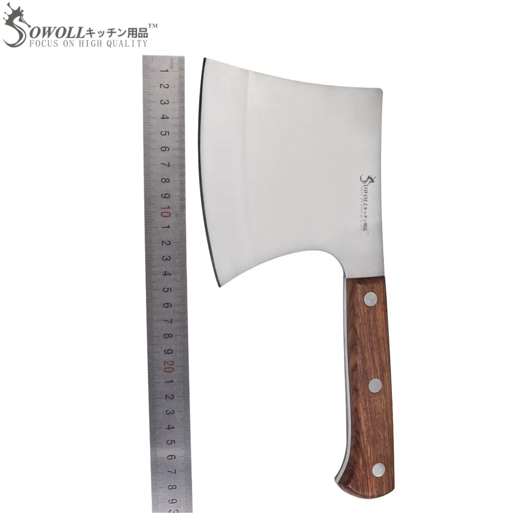 SOWOLL Stainless Steel Cut Bone Axe Kitchen Chop Bone Knife Hotel
