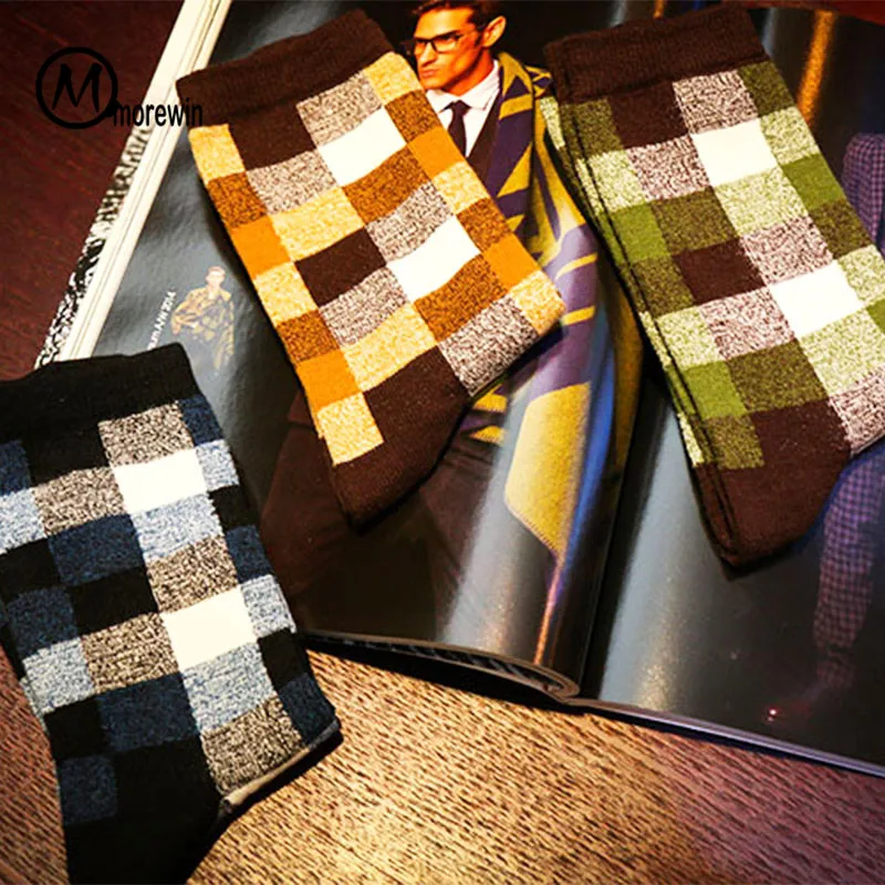 Мода 4 пар/лот осень Для мужчин забавные хлопчатобумажные носки экипажа проверяет рисунком Повседневное Для мужчин носки мужские Happy носки Harajuku Morewin