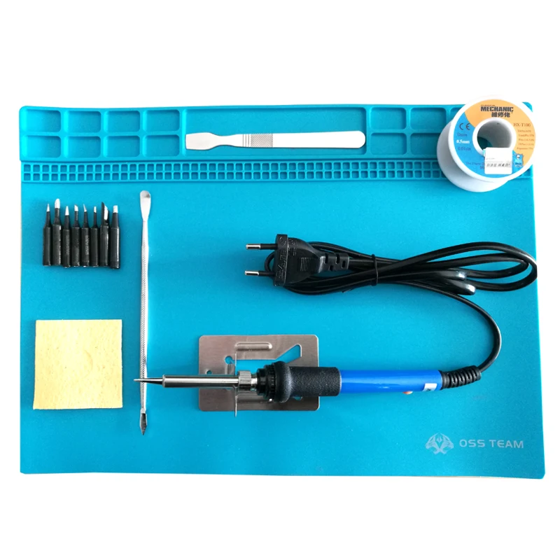 

220V 60W Adjustable Temperature Electric Soldering Iron Solder Tool Kits With Soldering Mat Iron Tips