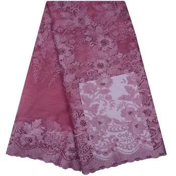 

Latest High Quality African Lace Fabrics Onion Color French Embroidery Sequins Tulle Lace Fabric For Nigerian Party Dress S1099