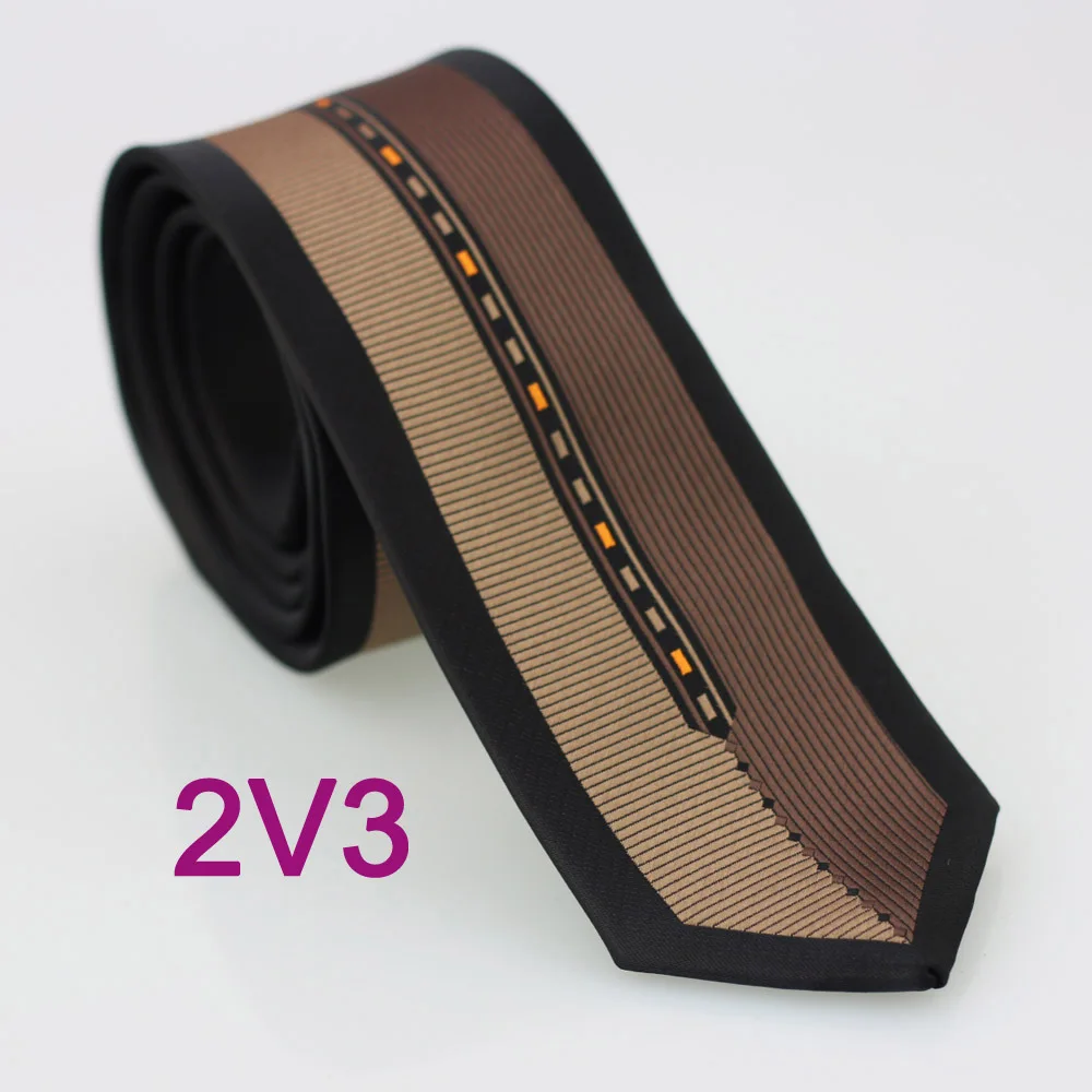 

YIBEI Coachella Ties New Arrival Skinny Neck Tie Black Border Half Across Vertical Striped Brown Necktie Slim Microfiber Tie 6cm