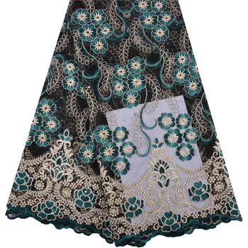 

Latest High Quality French Lace Fabric With Stones African Green Lace Fabric Tulle Laces Fabrics For 5Yards Dress Material S1385