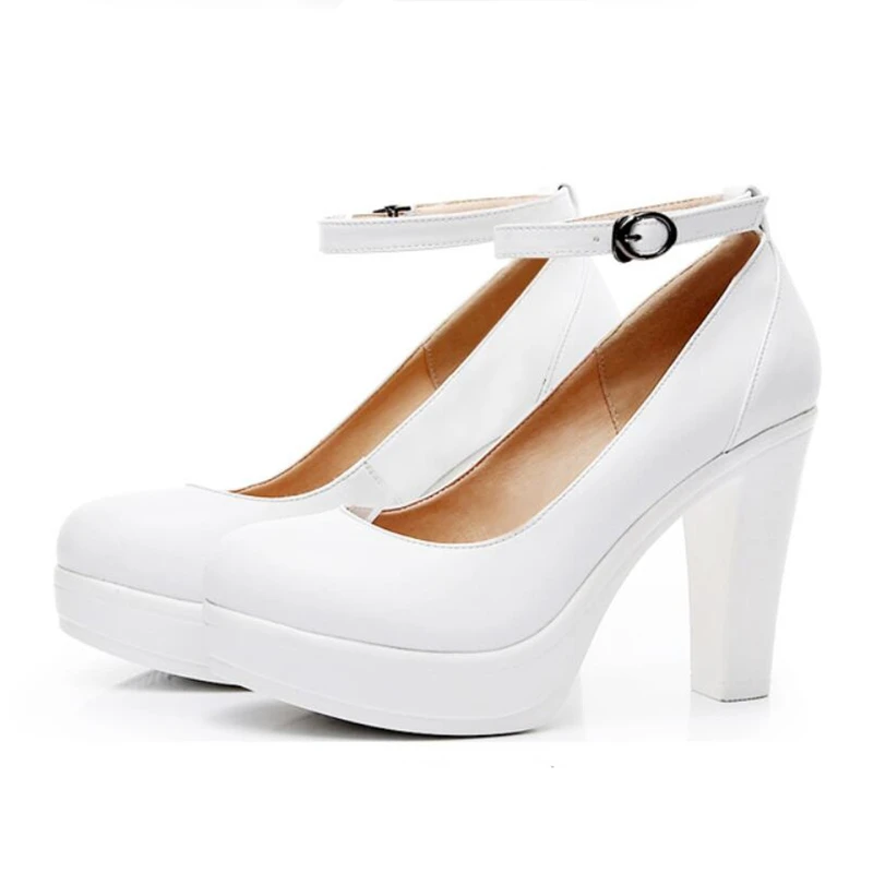 

Fashion Buckle Ankle Strap Women Dance Shoes New 2019 Elegant Platform Pumps White Black Block Heels Platform Shoes For Ladies