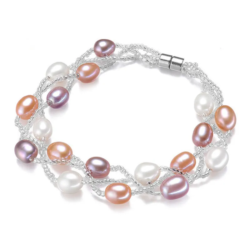 100% Natural Freshwater Pearl Bracelets Silver 925 Chain many colors Real pearl gift for girl friend Fine Jewelry