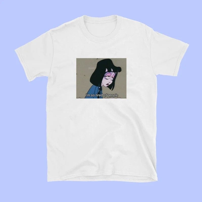 Kuakuayu HJN с надписью «I'm So надоело людей эстетическое гранж анимированная футболка с рисунком из мультфильма трусы-боксеры милый мем Тройник