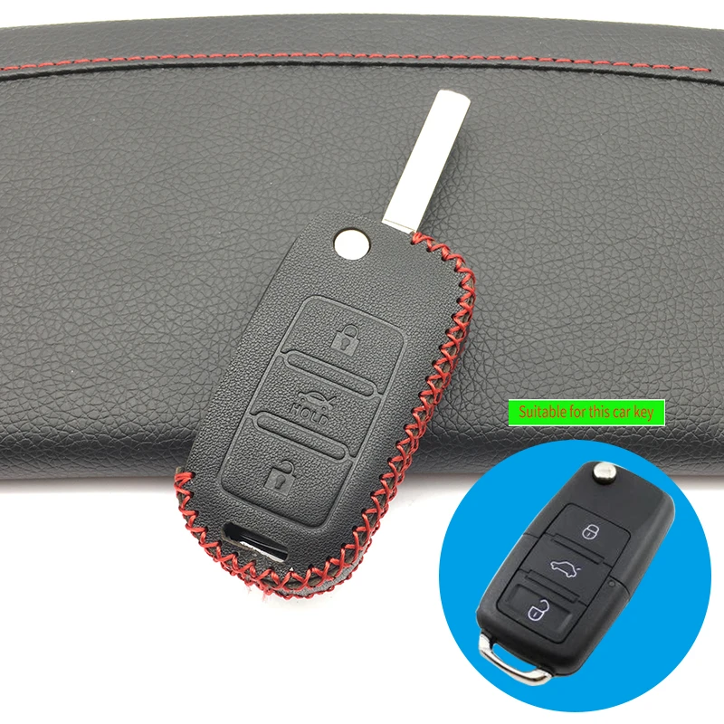 Чехол книжка для ключа с 3 кнопками из 100% кожи Volkswagen Golf 4 5 6 Polo Bora Passat B5 B6|Футляр