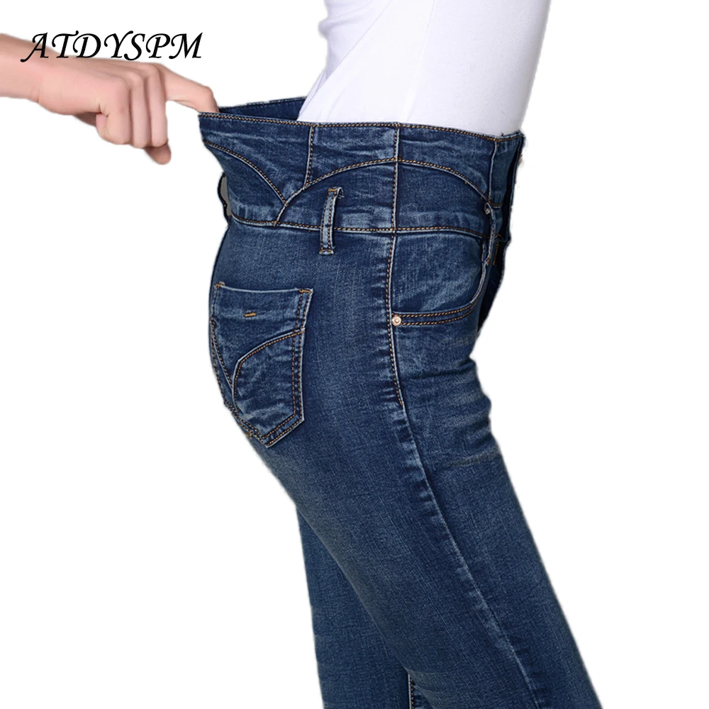 

new women high waist pencil pants sexy breasted stretch denim jeans retro washed women jeans female casual cotton pants trousers