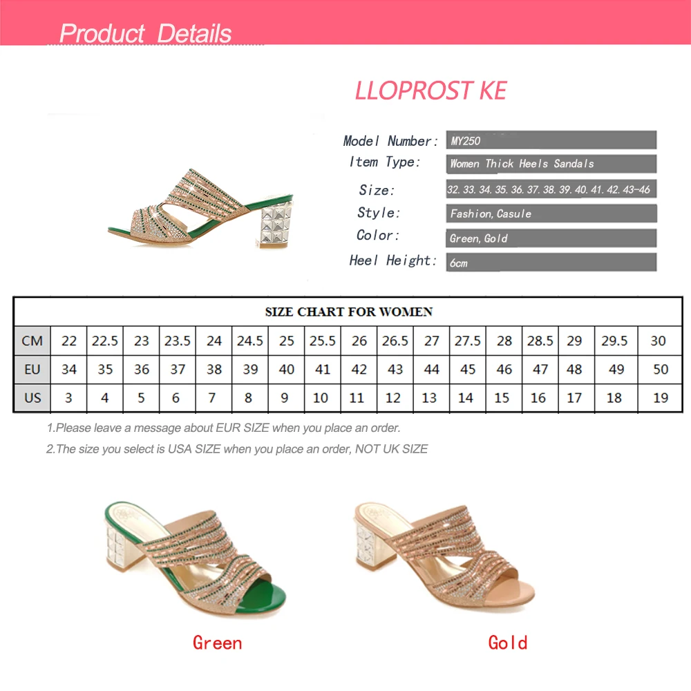 Lloprost ke/золото женские босоножки зеленого цвета модные сандалии-гладиаторы Слипоны; Летняя обувь толстый каблук Сандалии для девочек обувь с открытым носком Размеры 32-46 MY250