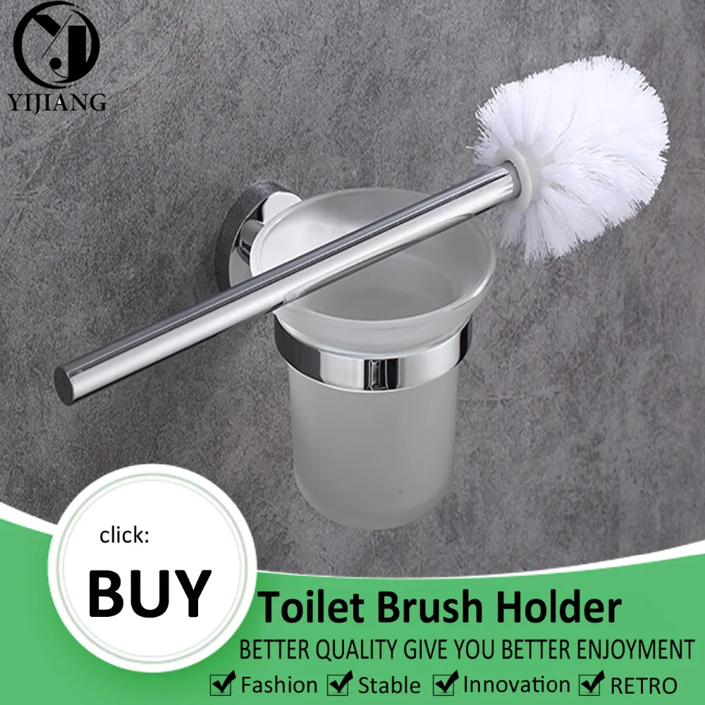 

Nail Free Zinc Alloy Luxury Finish Toilet Brush Holder with Glass Cup Household Products(YJ-BS-007)