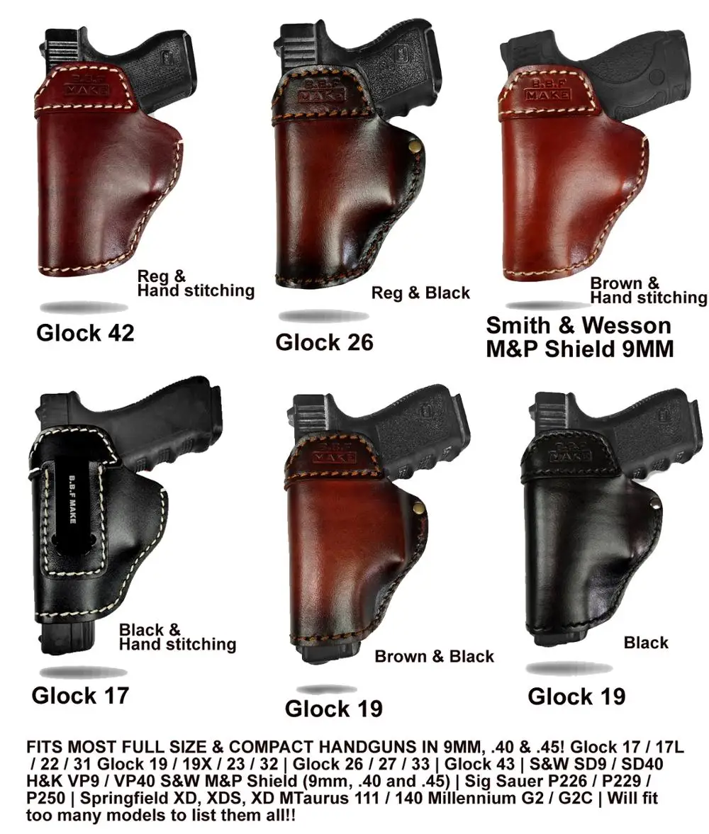 B.B.F MAKE Gun Holster Leather Sheath For S&W M&P Shield- GLOCK 17 19 22 23 26 27 32 33 42, 43/Спрингфилд XD-S доски кобуры