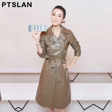 Ptslan Women’S Genuine Sheepskin Leather Coat Female Real Lambskin Jackets Long Basic Good Quality