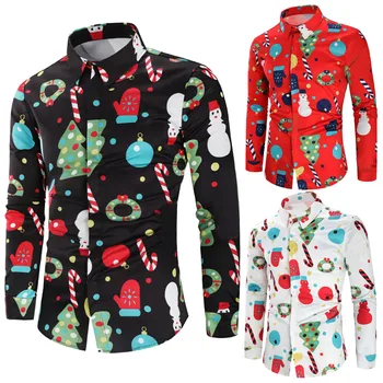 

Men Shirt Men Casual Christmas Theme Button Up Shirt Top Blouse