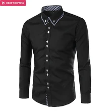 Прямая поставка, модная мужская рубашка с длинными рукавами, топы, классические клетчатые украшения, мужские рубашки, облегающие мужские рубашки