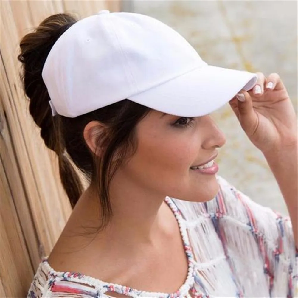 2018 Ponytail Baseball Cap Women Cotton Back Open Snapback Hat Summer
