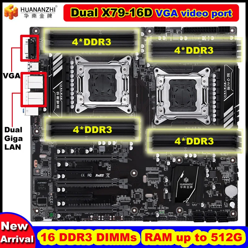 Новое поступление HUANANZHI dual X79-16D распродажа материнских плат встроенный VGA видео порт 16 DIMM ram макс до 16*32G двойной Giga LAN порты