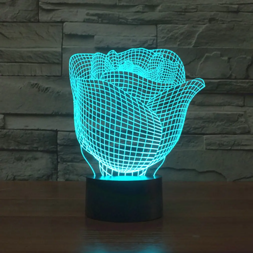 Роза 3D огни красочные светодиодные постепенные изменения Иллюзия настольная