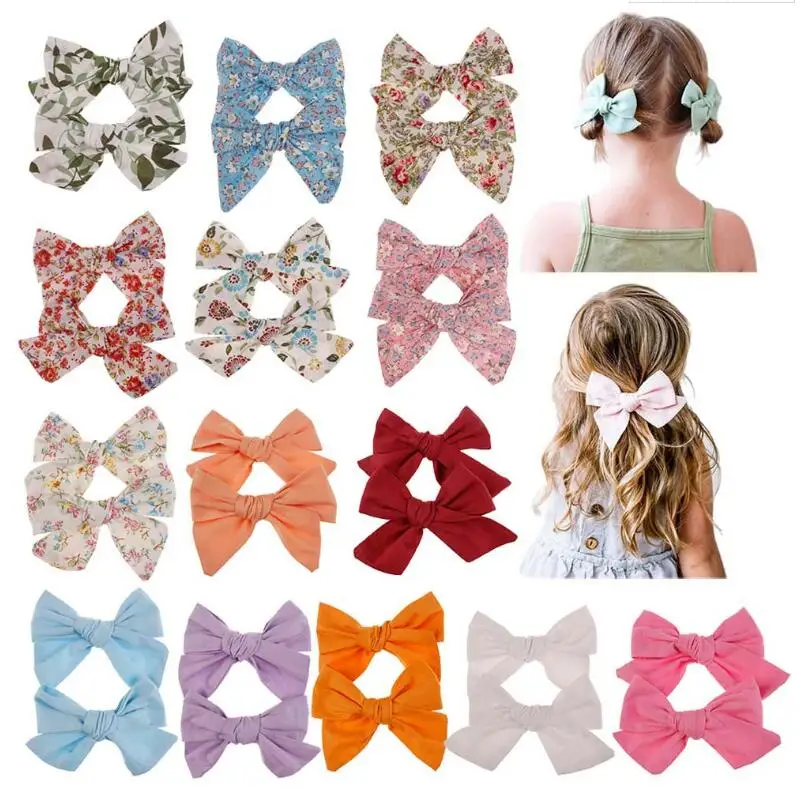 

4" Bulk New Coming Floral Hair Bow Clips Fabric Bow Hair Clips, School girl Hair Accessories 60pcs/lot