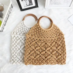 Retro Cotton Hollow Woven Bags for Women Ring Handmade Bohemian Beach Straw Bags Casual Fishing Net Handbags Purse Lady Handbag Retro Cotton Hollow Woven Bags for Women Ring Handmade Bohemian Beach Straw Bags Casual Fishing Net Handbags Purse Lady Handbag