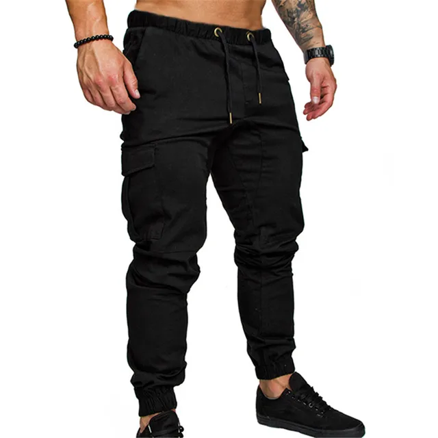 2018 Plus Size Men’s Long Pants Multi-pocket Solid Slim Male Cargo Pants Elastic Waist Joggers Fashion Casual Military Trousers