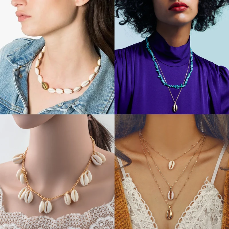 

Boho Shell Statement Necklace for Women Girls Layered Necklace Chokcer Gold Color Chain Link Natutural Jewelry Wedding Party Hot