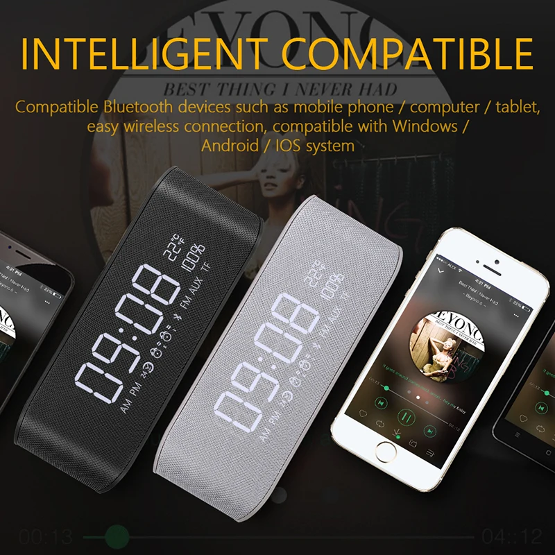 TOPROAD-Portable-Alarm-Clock-Bluetooth-Speaker-Wireless-Surround-Stereo-Cloth-Speakers-Support-Time-FM-Radio-TF