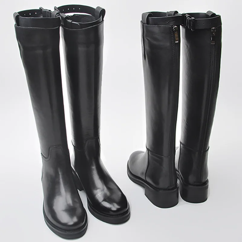 

New Autumn Winter Fashion Boots Cool Falt Women Boot Short Plush Warm Buckle Knee Higth Riding Boots Round Toe Woemn Shoes