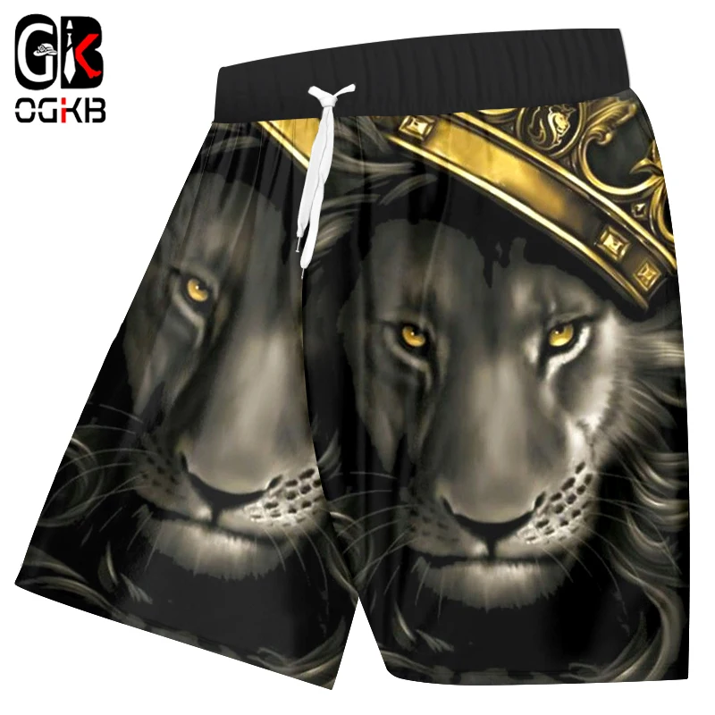 

OGKB Beach Shorts Women/Men Beach Shorts Sweat Trunks Print Lion King With Crown 3d Board Shorts Bathingsuits Quick Dry Bermuda