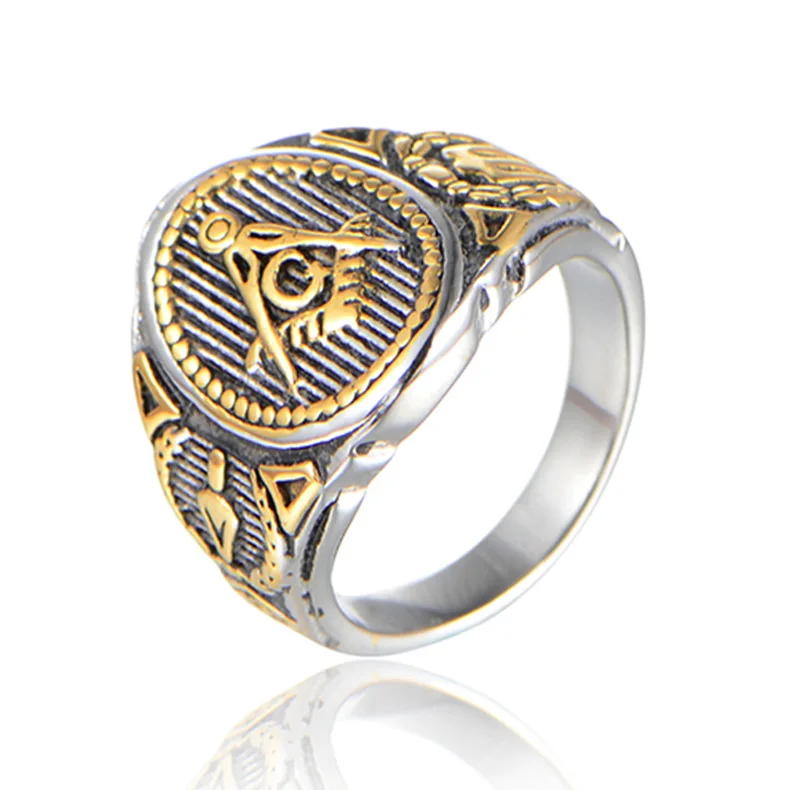 

Stainless Steel Man Men Rings Punk Rock Hip Hop Freemasonry Gold Silver Black Personality for Male Biker Boy FashionJewelry Gift