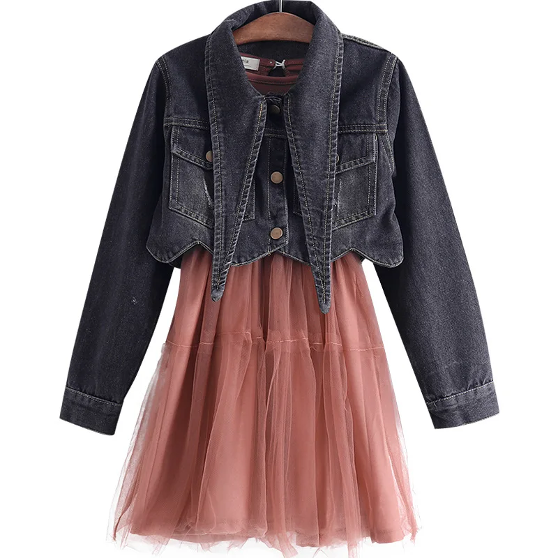 

2019 New Spring Summer Girls Clothes Jeans Coat And Dress Girl Jeans Jacket Denim Outerwear Kids Outfits